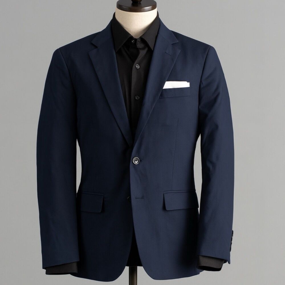J Crew Mens 44L Thompson Navy Blue Stretch Suit Jacket Blazer BA491 Wool‎ Blend